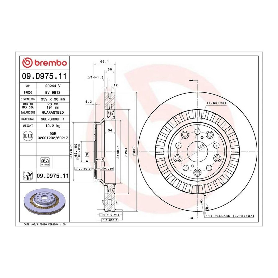 Brembo Disque De Frein 09.D975. Lexus