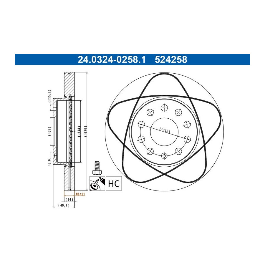 Disque De Frein Ate 24.03240258.1 Audi;Seat;Skoda;Volkswagen