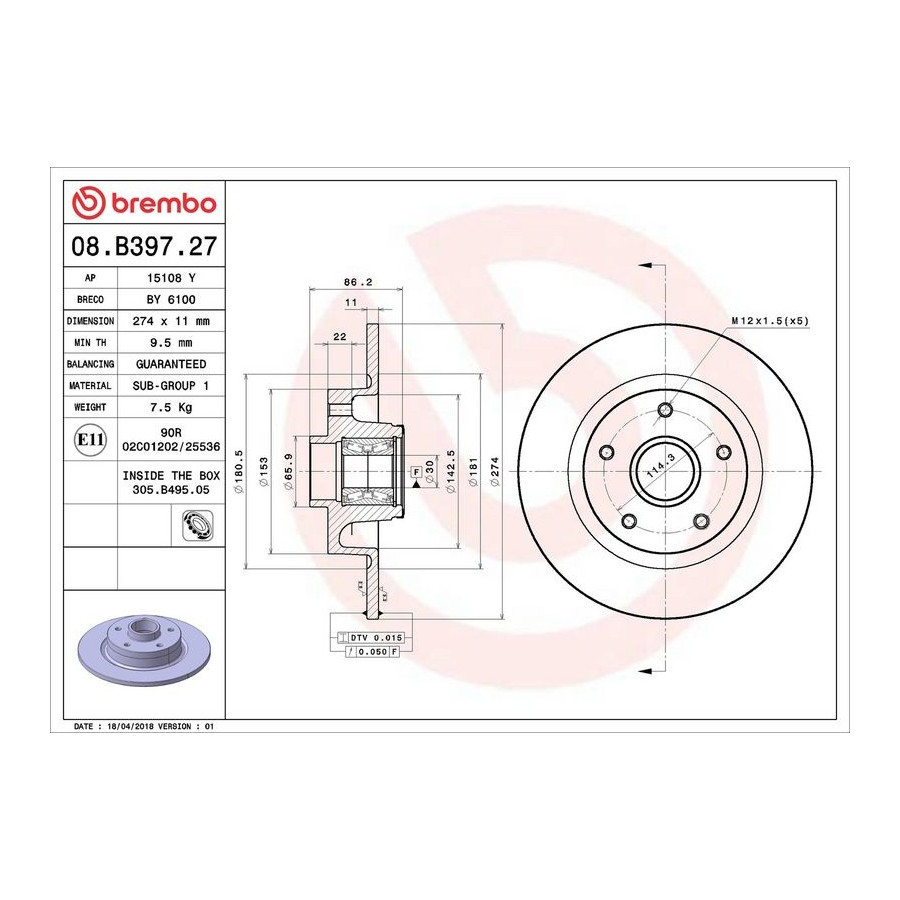 Brembo Disque De Frein 08.B397.27 Renault