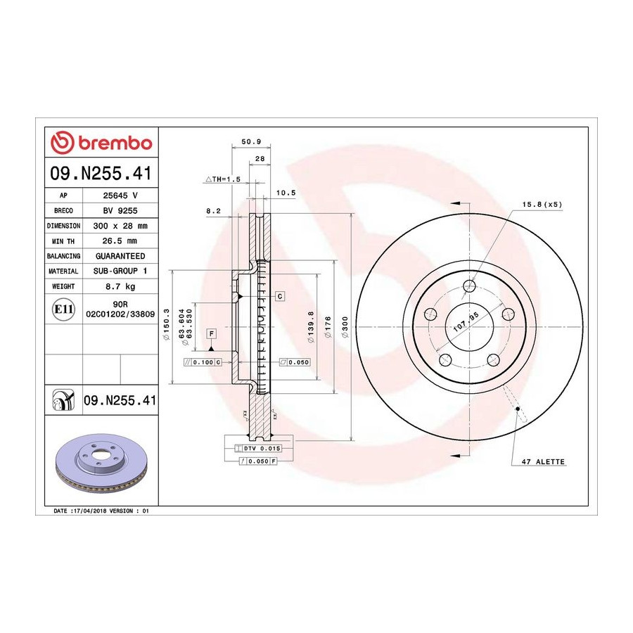 Brembo Disque De Frein 09.N255.41 Ford