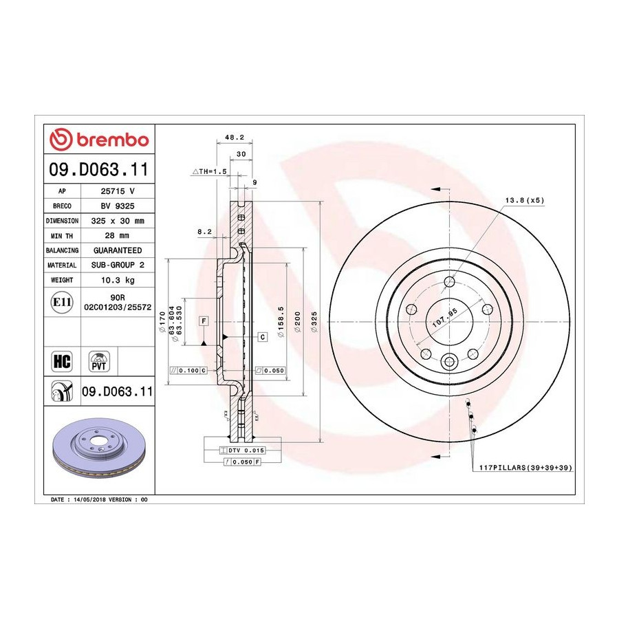Brembo Disque De Frein 09.D063. Jaguar