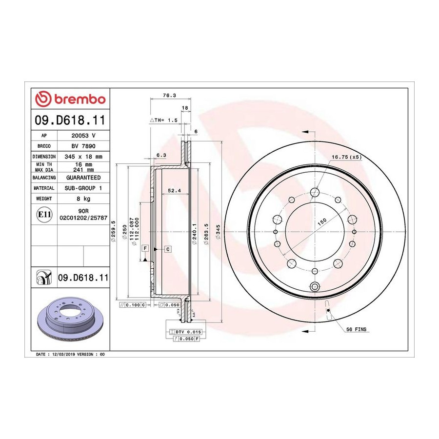 Brembo Disque De Frein 09D61811 Arrière, Ventilé, 1 Pièce - Image 3