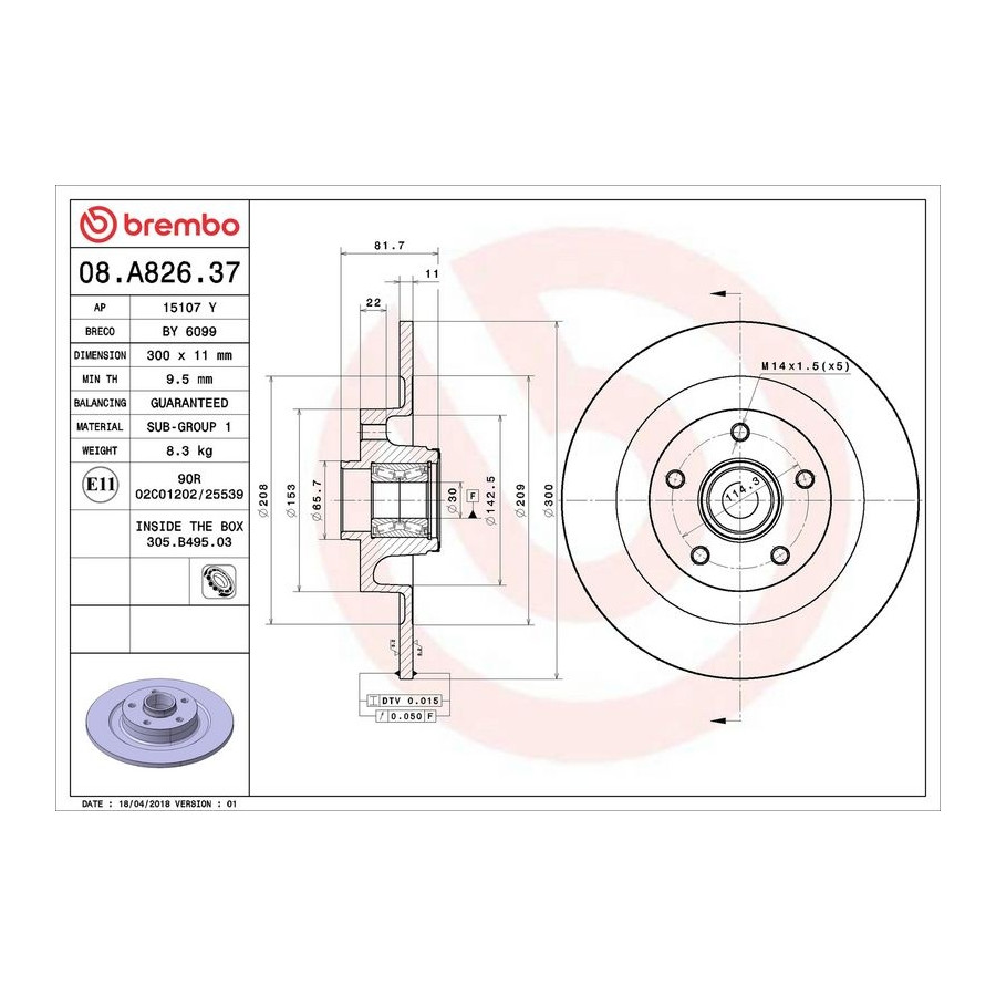 Brembo Disque De Frein 08.A826.37 Renault