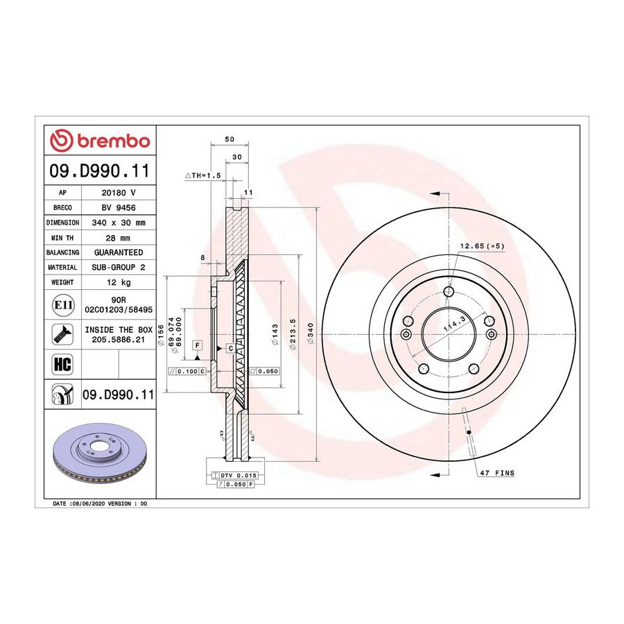 Brembo Disque De Frein 09.D990. Hyundai;Kia