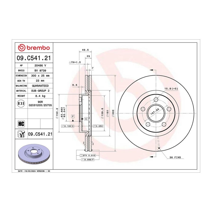Brembo Disque De Frein 09.C541. Ford