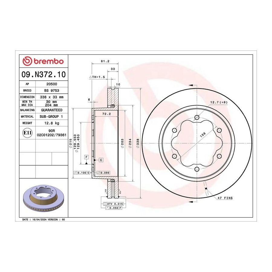 Brembo Disque De Frein 09.N372.10 Ford