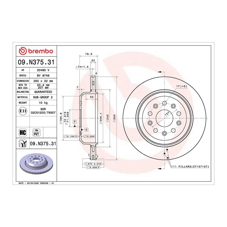 Brembo Disque De Frein 09.N375.31 Jeep