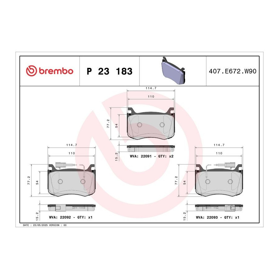 Brembo Jeu De Plaquettes De Frein P 23 183 - Image 6
