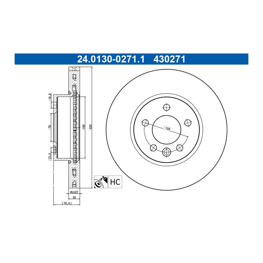 Disque De Frein Ate 24.01300271.1 Man;Volkswagen