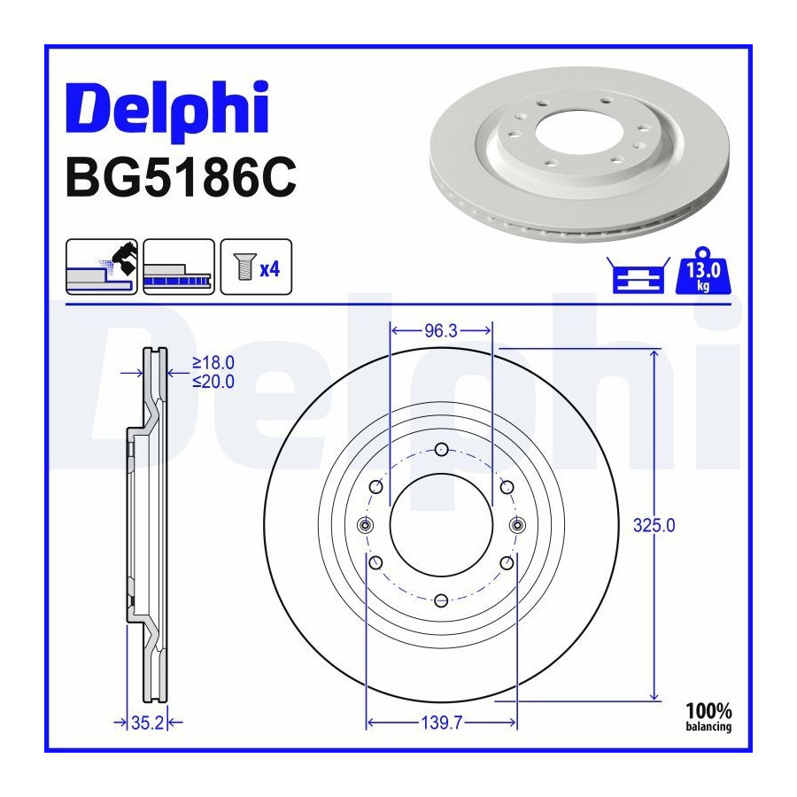 Delphi Disque De Frein Bg5186c Hyundai