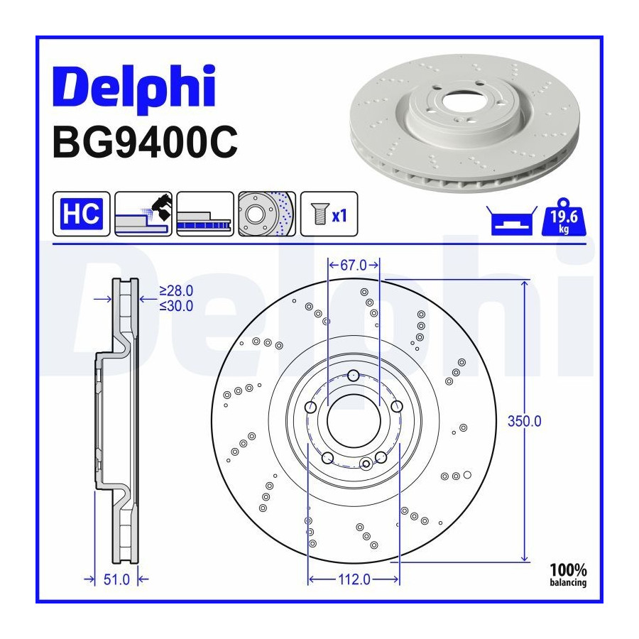 Delphi Disque De Frein Bg9400c Mercedes-Benz