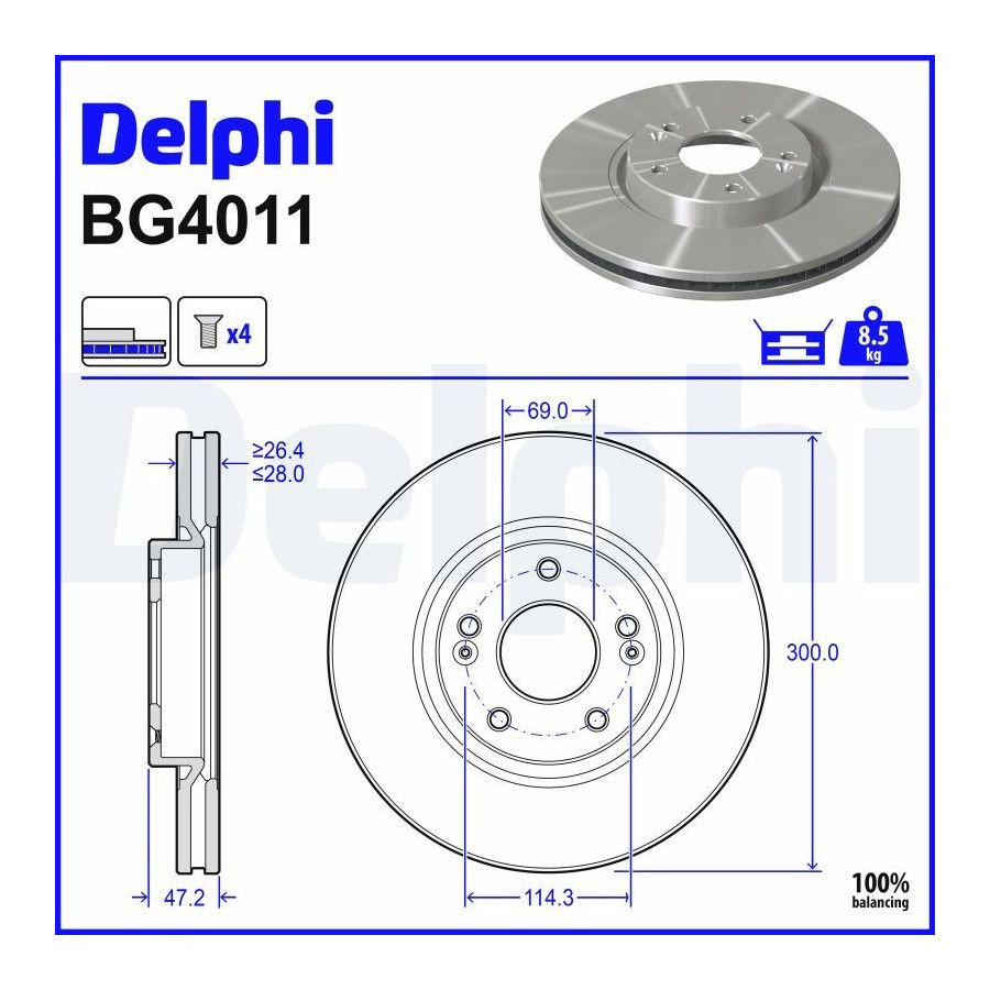 Delphi Disque De Frein Bg4011 Hyundai;Kia