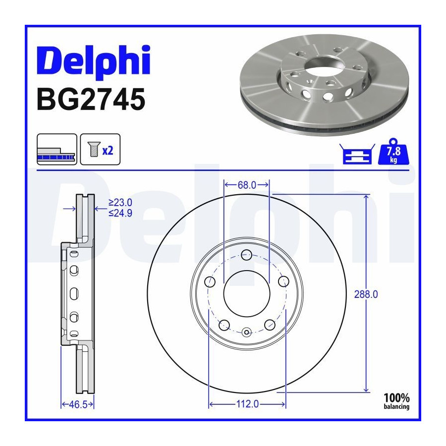 Delphi Disque De Frein Bg2745 Audi;Seat;Skoda;Volkswagen