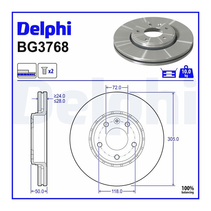 Delphi Disque De Frein Bg3768 Nissan;Opel;Renault;Vauxhall