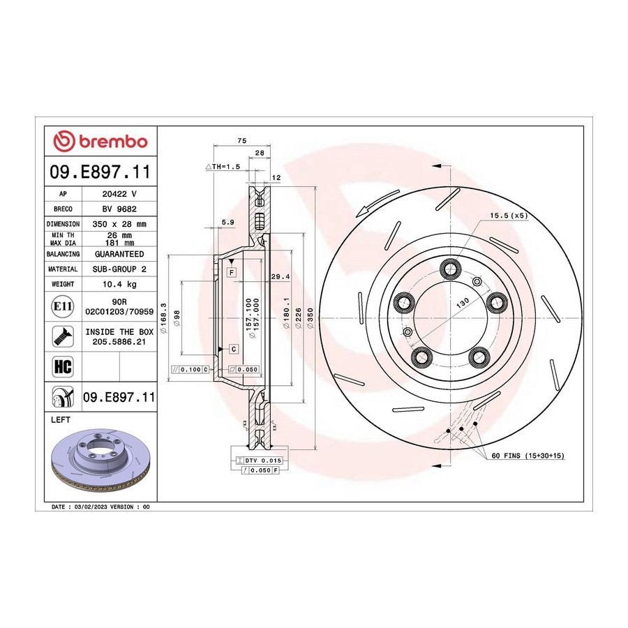 Brembo Disque De Frein 09.E897. Porsche