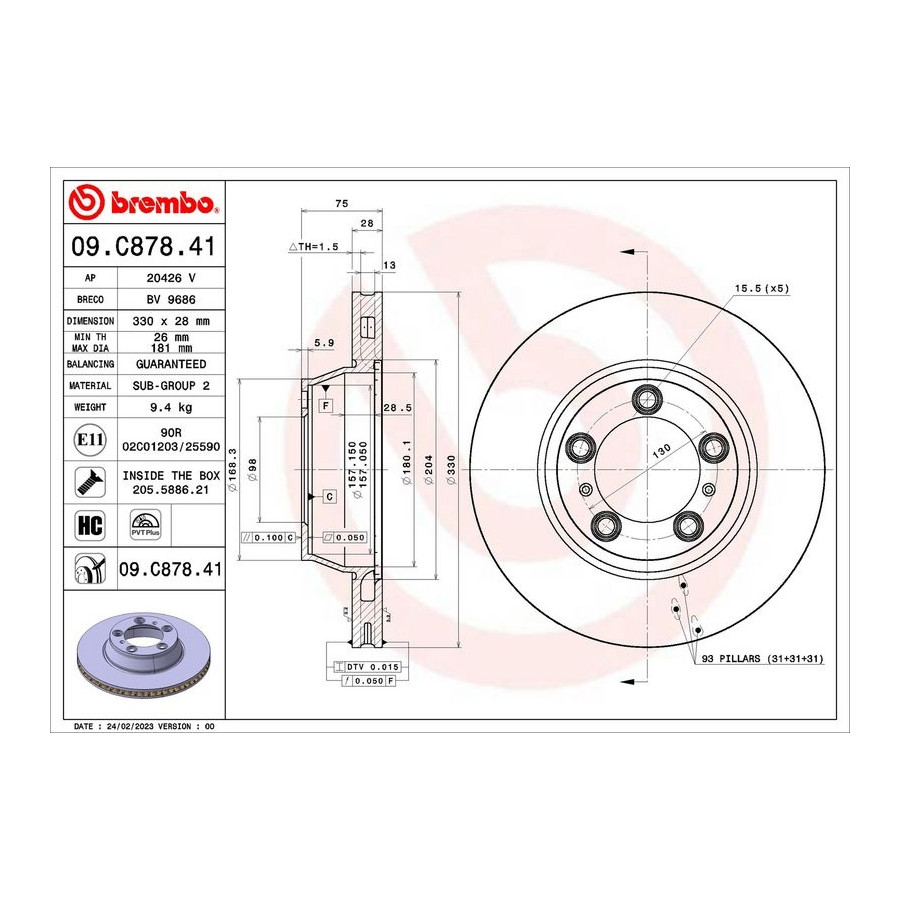 Brembo Disque De Frein 09.C878.41 Porsche