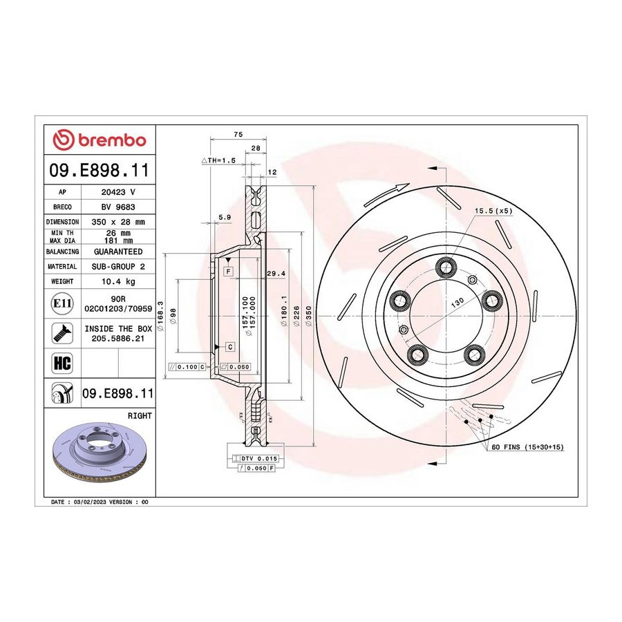 Brembo Disque De Frein 09.E898. Porsche