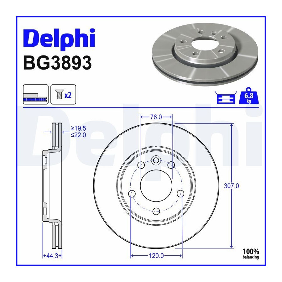 Delphi Disque De Frein Bg3893 Volkswagen
