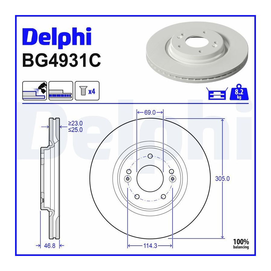 Delphi Disque De Frein Bg4931c Hyundai;Kia
