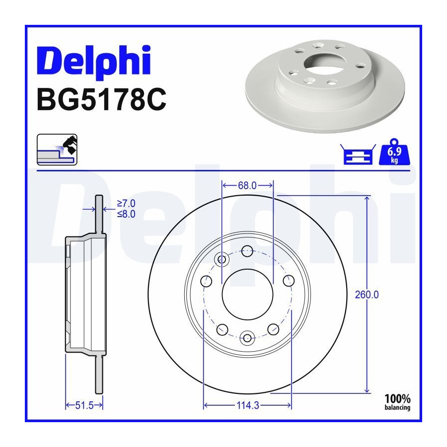 Delphi Disque De Frein Bg5178c Nissan;Renault