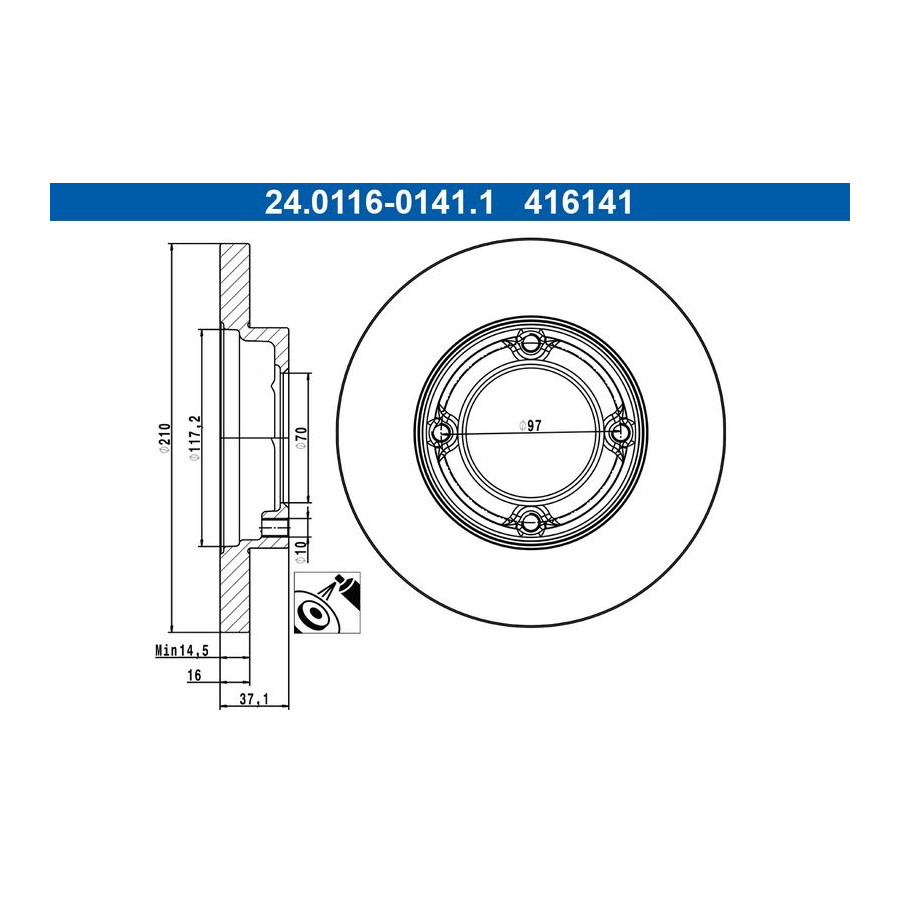 2x Disque de frein plein 24.0116-0141.1 ATE pour PIAGGIO PORTER Autobus/Autocar - Image 5