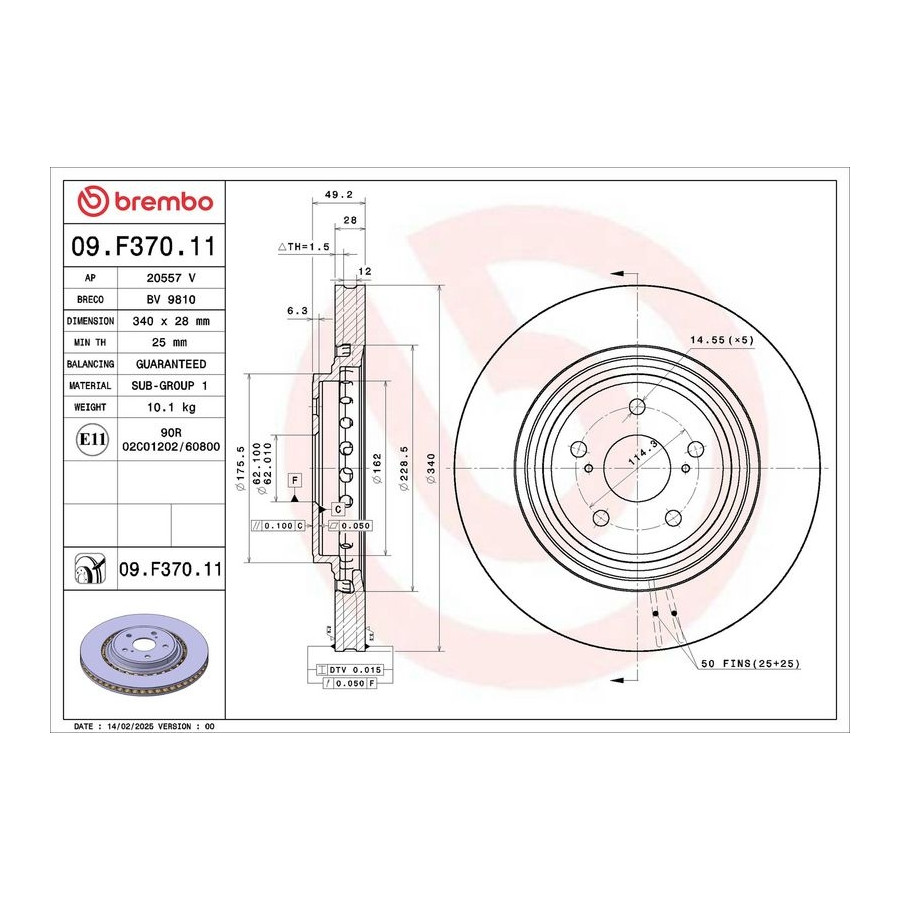 Brembo Disque De Frein 09.F370. Toyota