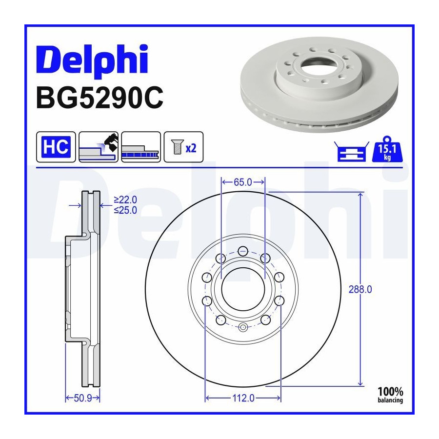 2x Disque de frein ventilé BG5290C DELPHI - Image 4