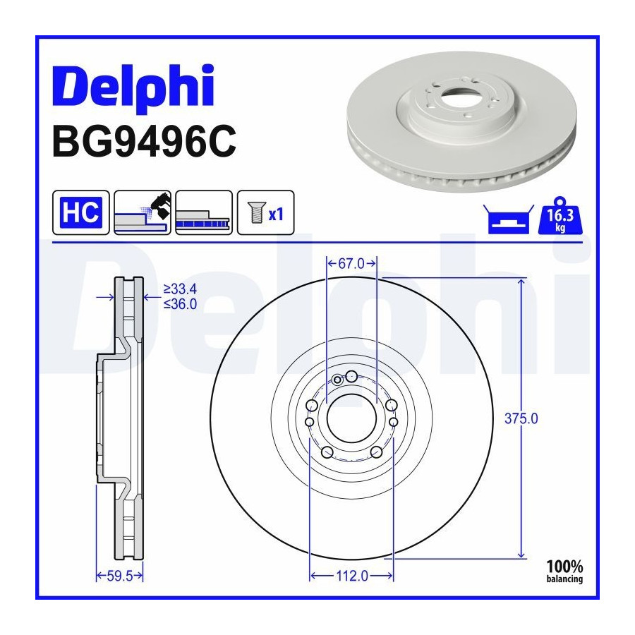 Delphi Disque De Frein Bg9496c Mercedes-Benz