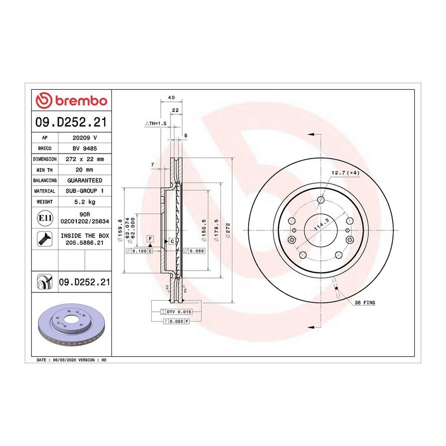 Brembo Disque De Frein 09.D252.21 - Image 2