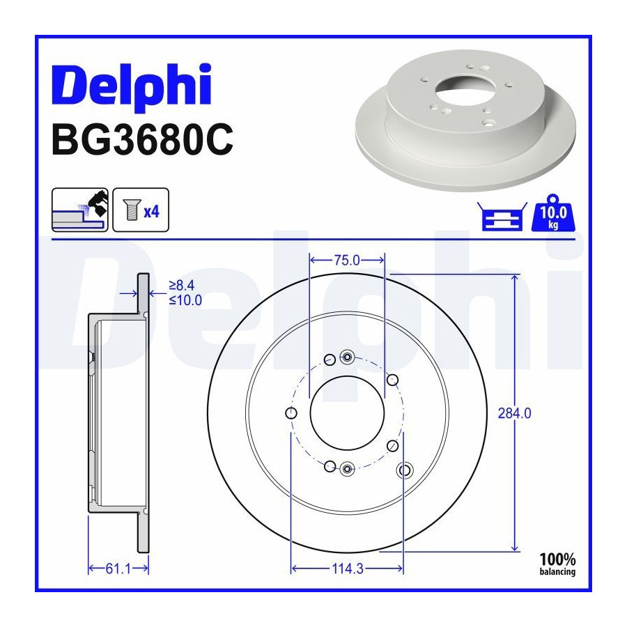 Delphi Disque De Frein Bg3680c Hyundai;Kia