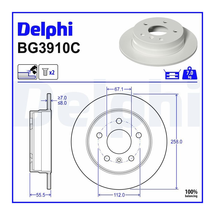 Delphi Disque De Frein Bg3910c Mercedes-Benz