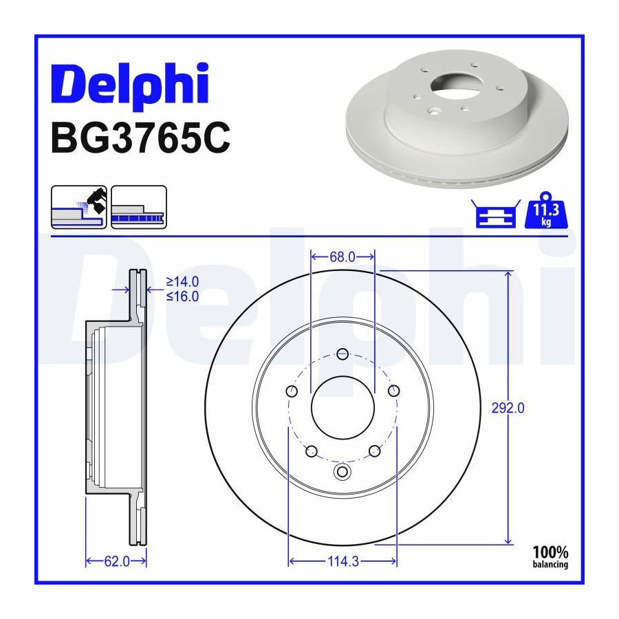 Delphi Disque De Frein Bg3765c Infiniti;Nissan;Renault