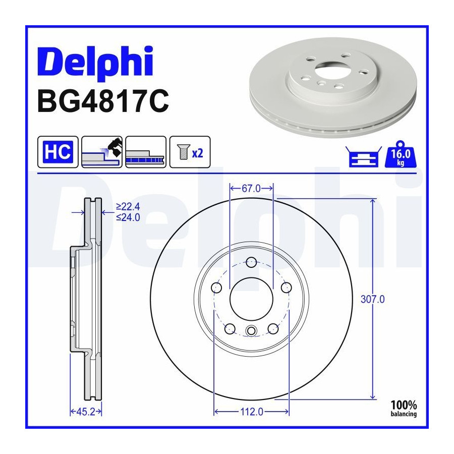 Delphi Disque De Frein Bg4817c Bmw;