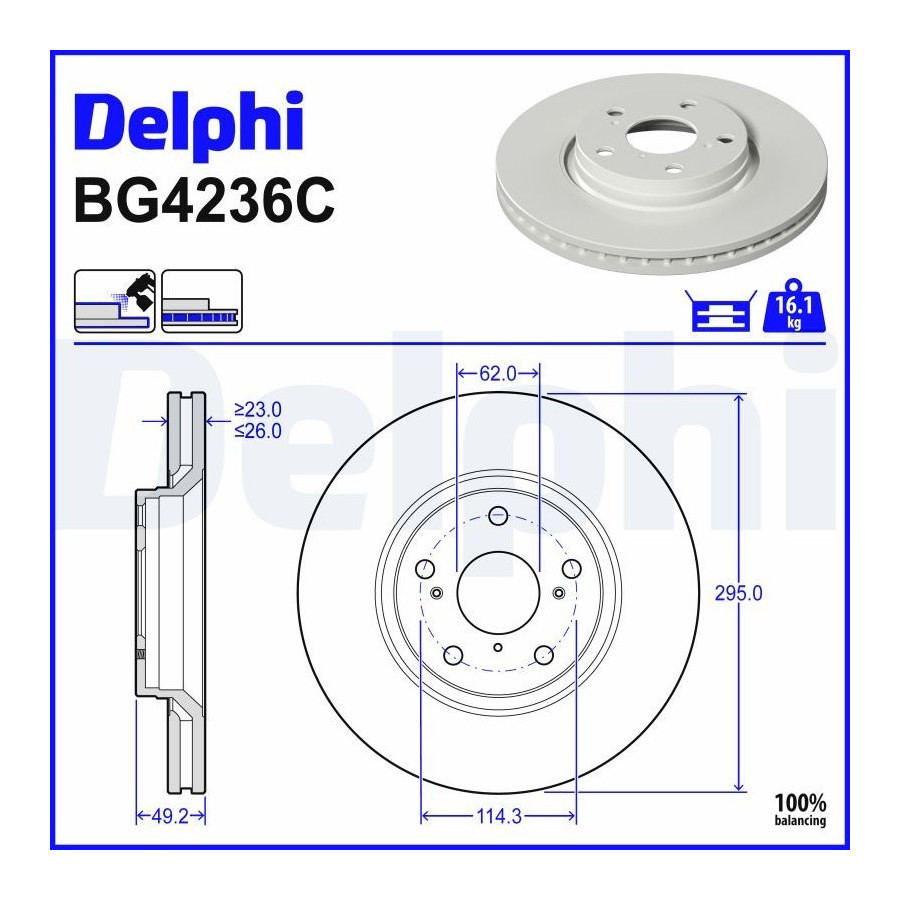 Delphi Disque De Frein Bg4236c Toyota