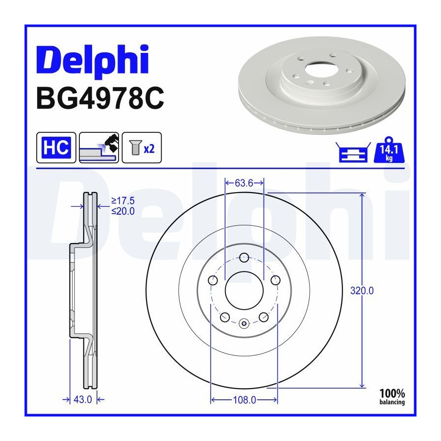 Delphi Disque De Frein Bg4978c Polestar;Volvo