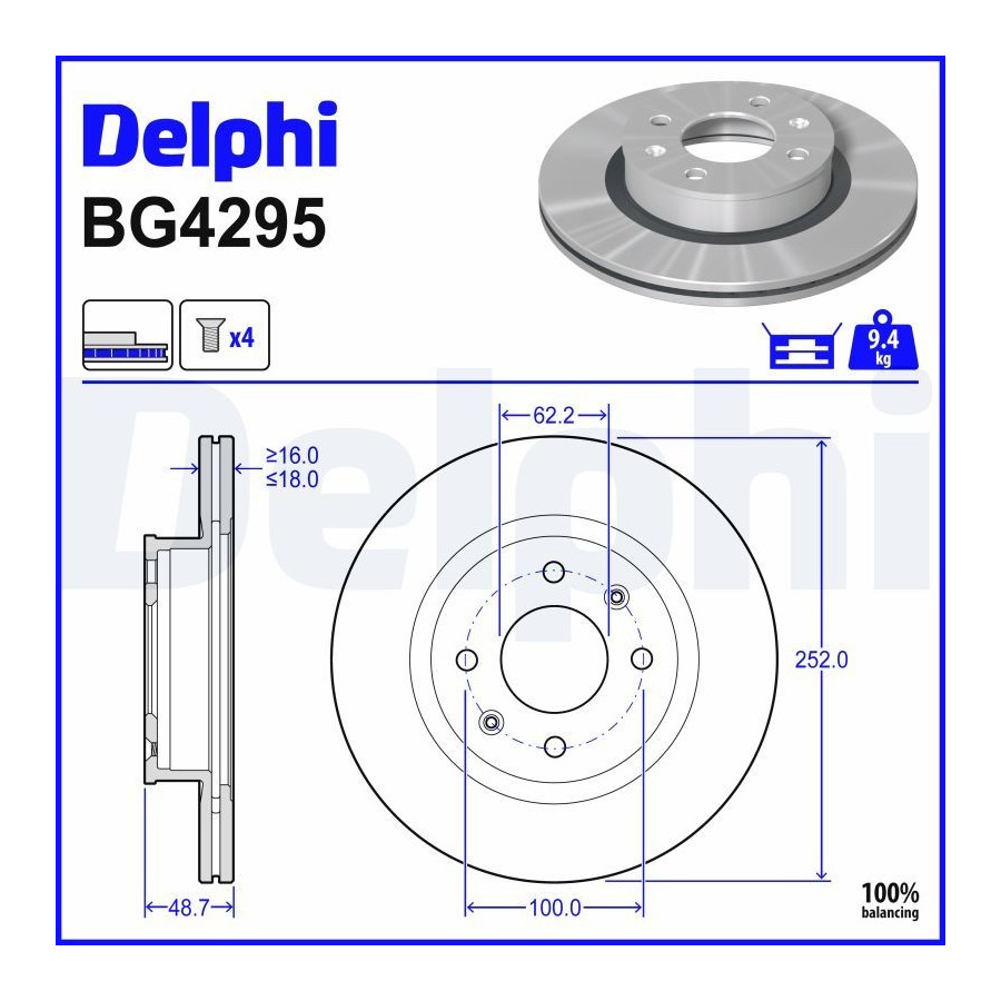 Delphi Disque De Frein Bg4295 Hyundai;Kia