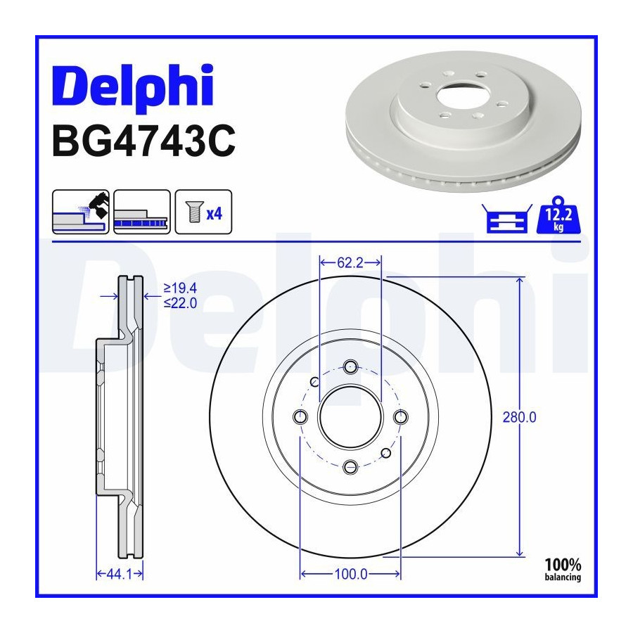 Delphi Disque De Frein Bg4743c Hyundai;Kia