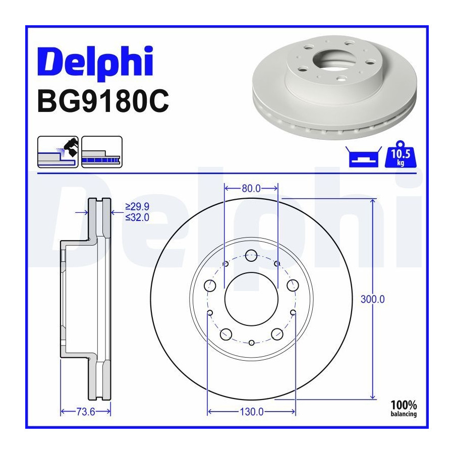 Disque de frein ventilé BG9180C DELPHI pour FIAT DUCATO Fourgon - Image 4