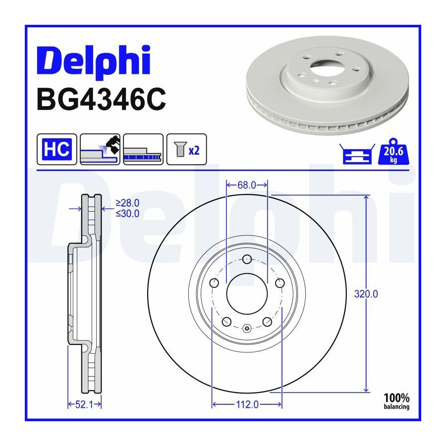 Delphi Disque De Frein Bg4346c Audi