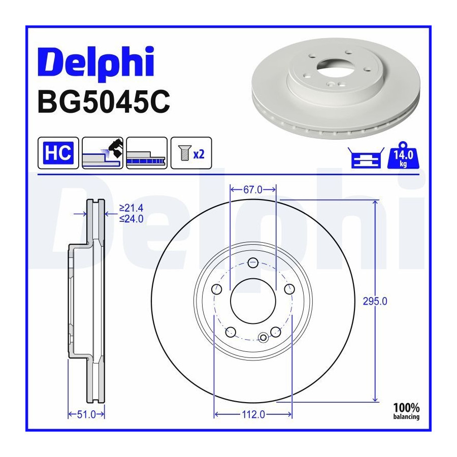 Delphi Disque De Frein Bg5045c Mercedes-Benz