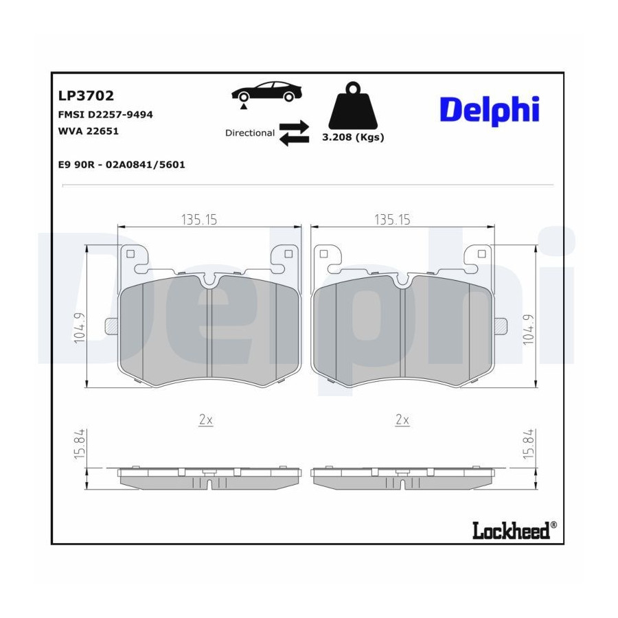 Delphi Jeu De Plaquettes De Frein, Frein À Disque Lp3702 Lp3702 Jaguar;Land Rover