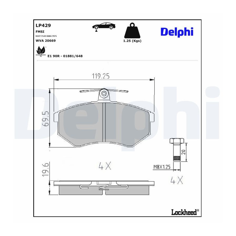 Delphi Kit De Plaquettes De Frein, Frein À Disque Lp429 Lp429 Audi;Geely;Seat;Volkswagen