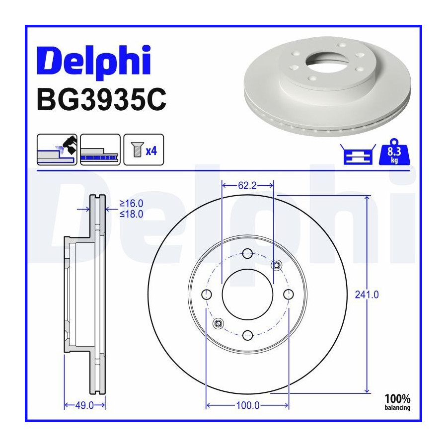 Delphi Disque De Frein Bg3935c Hyundai;Kia