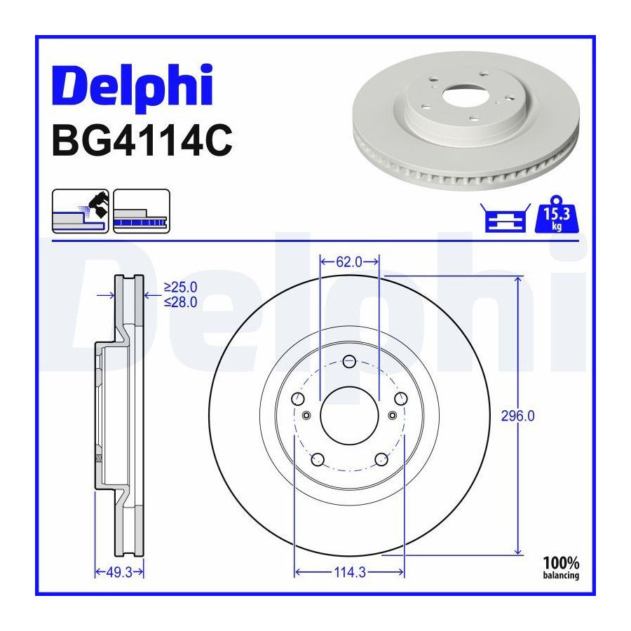Delphi Disque De Frein Bg4114c Lexus;Toyota