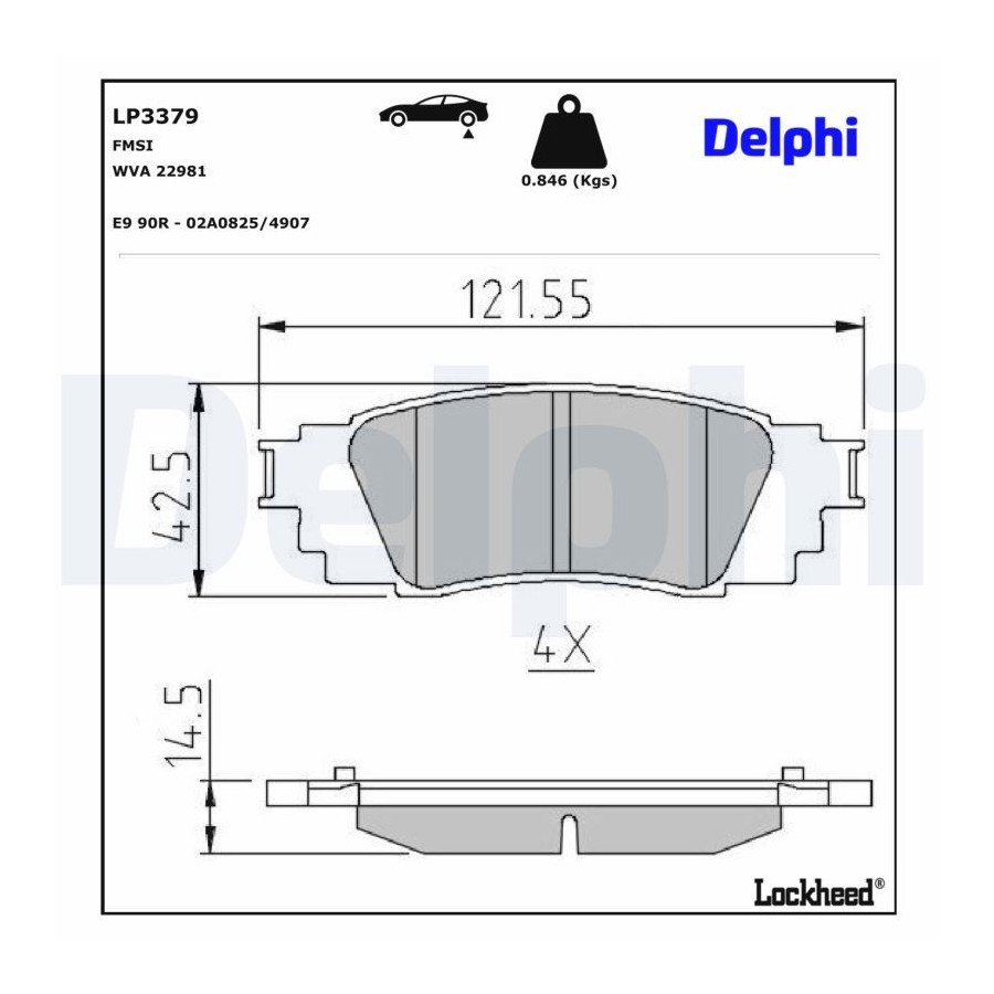 Delphi Kit De Plaquettes De Frein, Frein À Disque Lp3379 Lp3379 Lexus;Toyota