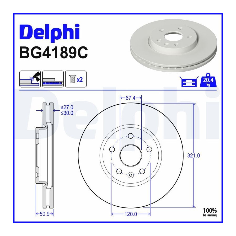 Delphi Disque De Frein Bg4189c Chevrolet;Mg;Opel;Saab;Vauxhall