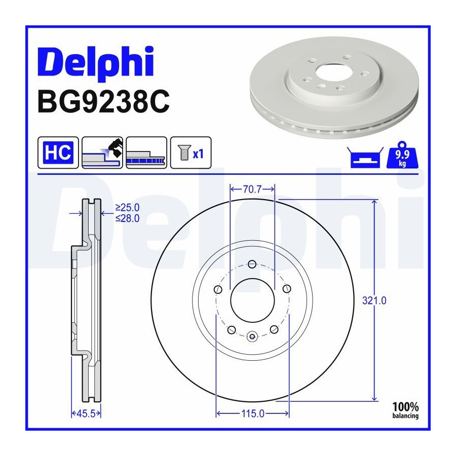 Disque de frein ventilé BG9238C DELPHI pour OPEL INSIGNIA B Grand Sport - Image 4