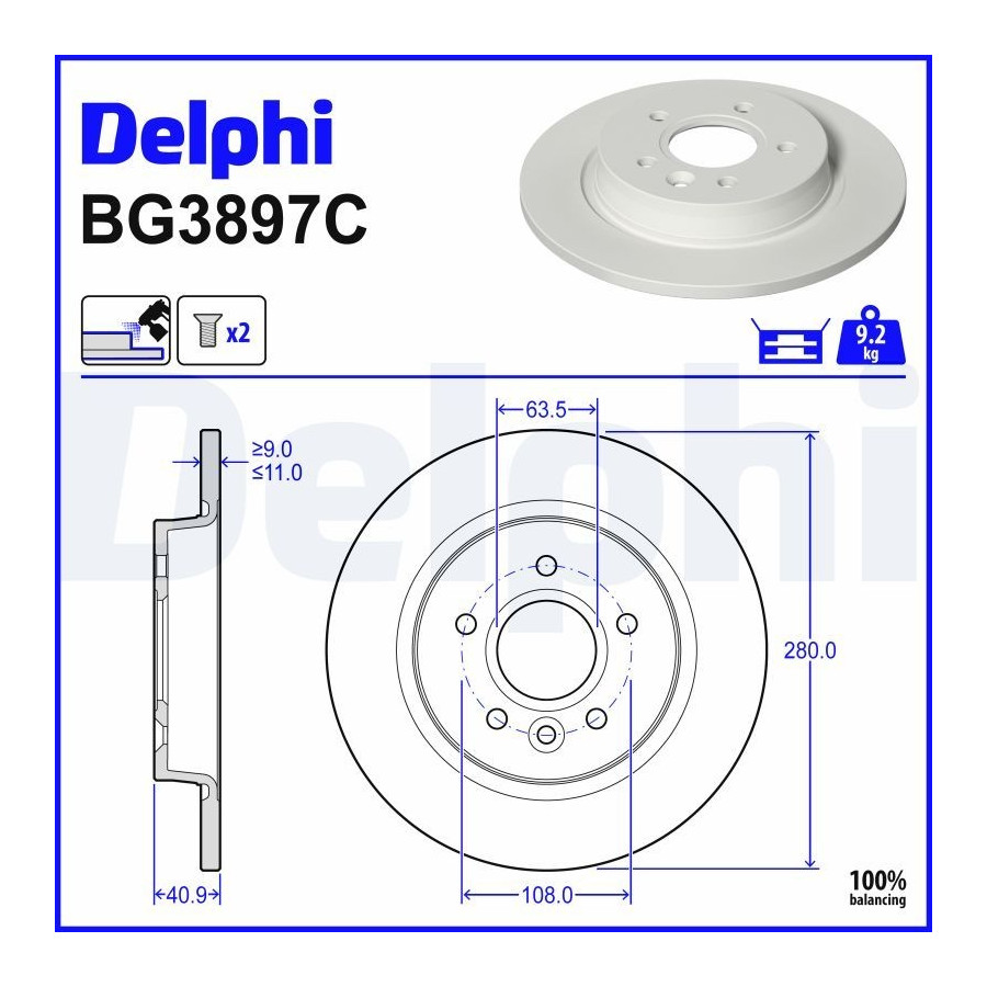 Delphi Disque De Frein Bg3897c Ford;Volvo
