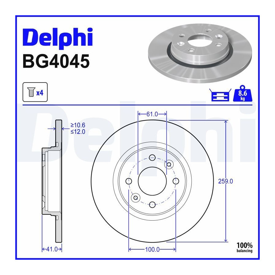 Delphi Disque De Frein Bg4045 Dacia;Renault;Smart