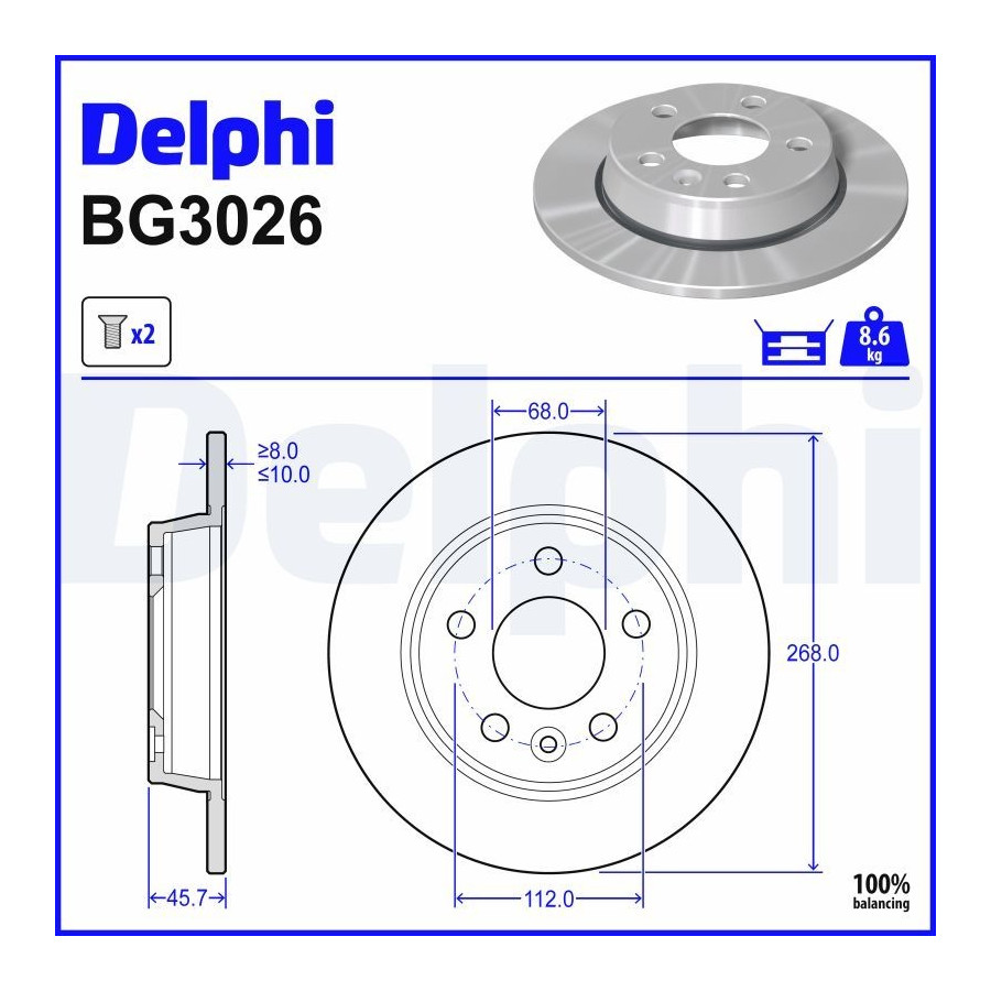 Delphi Disque De Frein Bg3026 Ford;Seat;Volkswagen